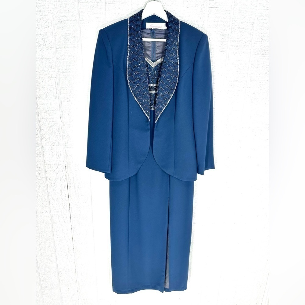 Montage by Mon Cherry mother of bride two piece embellished dress navy size 10